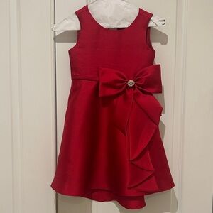 Rare Editions Solid Mikado Sleeveless Red Girls' Dress with Bow with Pockets